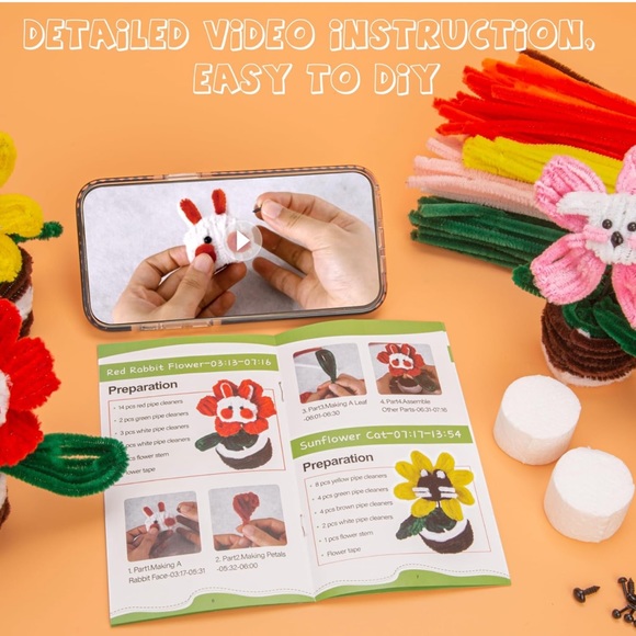 Pipe Cleaner Craft Kits 2 Set Flower Floral Craft Supplies Kids Toys STEM SM4 - Picture 12 of 16